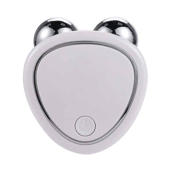 Portable microcurrent face lifting massager with dual metallic spheres for muscle tension relief.