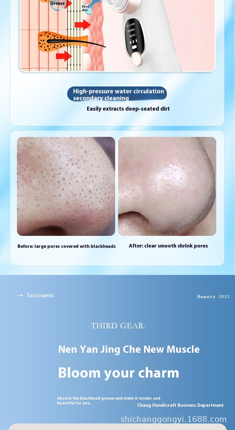 Oxygen Injection Skin Spray Beauty Instrument showcasing before and after results for pore smoothing and blackhead removal.